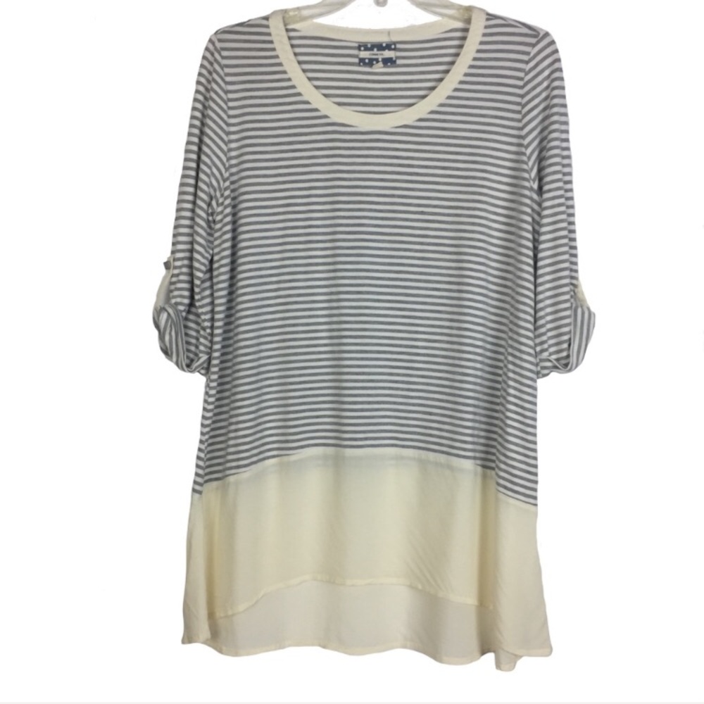 Comme Tol | Striped Hi Lo Blouse Top